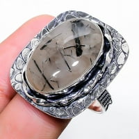 Crna rutile dragulje ručno rađene srebrne nakit zvona veličine 10.5