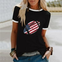 Dahyich Ženska grafička majica Okrugli izrez Labavi trendi Dan neovisnosti Vjerska košulja kratkih rukava Crna 4xl