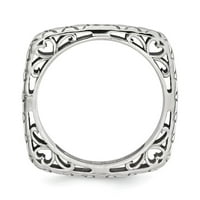 Sterling Silver Spacking izrazi polirani rodijum-ploča Princess kvadratna prstena: 8; za odrasle i tinejdžere; Za žene i muškarce
