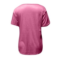 Ženski vrhovi žene ljeto slatke majice kratkih rukava V-izrez pulover casual vrhovi ružičasti