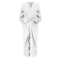 Symoid Maxi haljina za žene - modni seksi ljetni casual puni rukav čvrsti gumb za otvaranje vilice bijele