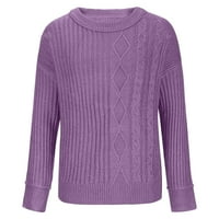 Bnwani Womens džemper haljina padaju okrugli vrat Top dugih rukava pulover pulover Crewneck Plint Purple