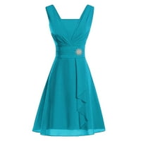 Ljetna haljina Čvrsta boja A-linijski kvadratni dekolte duge haljine za žene Party Beach haljina plava
