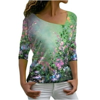 Prevelike grafičke majice za žene Zemlja Ženska cvjetna majica u boji Grafički s dugim rukavima Tisak V-izrez Basic Tops Green l
