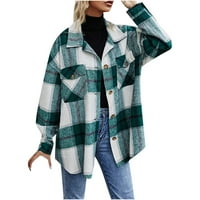 Hinvhai zimski kaputi jakne za žene čišćenje Ženski džepovi ispisani dugim rukavima na vrhu jakne kabela plaženi kaput zelena 8