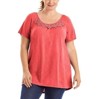 Skraćeno rublje od punog bluza Ležerne prilike ljetni okrugli izrez za žene Crveni XL