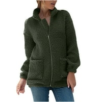 Dame pune zip up džemper džemper džepovi dugih rukava zimska šerpa dukserica čvrstog labavog odjeće