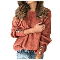 Duks pulover Ženska modna žena luk ovratnik čvrste dugmad rukavac Pleteni džemper topli vrh