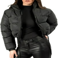 Haite Womens dolje jakna Čvrsta seksi usjeva dugi rukav puffer kaputi zimski topli štand ovratnik zip