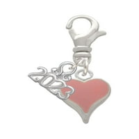 Delight nakit silvertone mali dugi ružičasti klip srca na šarmu