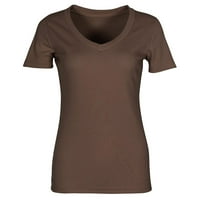 Ženska majica za majicu V izrez Ribded opremljene majice kratkih rukava Basic Knit Top Brown XL