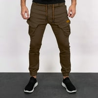 Entyinea muške točake teretane hlače u boji pune boje sa više džepova ravno ugrađene hlače smeđe l