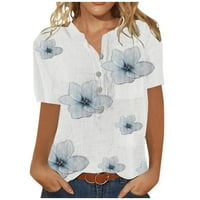 Moonker Womens Plus veličine vrhova Dugme izrez Bluze za majicu TOP TOP TOP SHORTHEVE bijeli ljetni