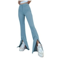 Bigersell ženske ražnjive pantalone hlače pune dužine hlače ženske modne ljeto čvrstog casual gumba