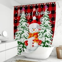 Božićno kupatilo Dekor Set Božićna serija ispisana vodootporna tuš zavjesa sa kukama za kukice Neklizajući rug WC Poklopac poklopca