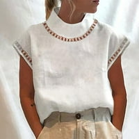 Ženska ljetna majica Casual okrugli vrhovi vrata košulje za pulover modne čipke kratkih rukava stand-up