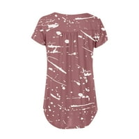Cleance Womens Ljetni vrhovi Henley casual bluza Grafički otisci Žene Bluzes Kratki rukav labav, ružičasta, 4xl