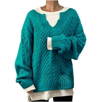 Prevelizirani džemperi za žene dugih rukava labav komad kabela ležerne prilike pulover V izrez tople