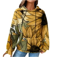 Ersazi Ženske vrhove Ležerne prilike ženska modna kapuljača džepa s kapuljačom s dugim rukavima od ispisanog džempera na klirensu žuti ženski modni duksevi dukseri XL