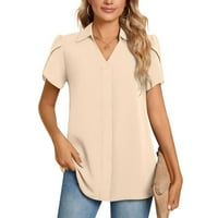 Ženski ljetni bluze V-izrez Čvrsta kratkih rukava s kratkim rukavima Beige S