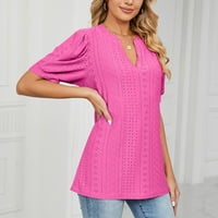 Caveitl Women Thirt, ženski V- izrez izduženi rekreativni kratki rukovi bluza vruća ružičasta, xl