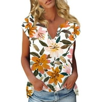 Feterrnal ljetni modni casual boho cvjetni print casual majica kratki rukav V Vrati dugmad bluza za