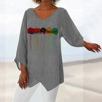 Ženske modne bluze Košulje jesen zima casual solid color tiskani V-izrez Labavi nepravilni hem srednji