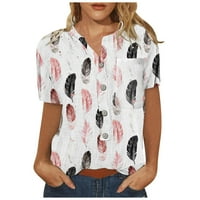 Lovskoo majice za žene Ljeto Ležerne prilike kratkih rukava Majica labavi fit gumb dole rever tees casual