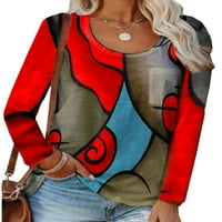 Ženska kontrastna boja od tiskanog bluza s dugim rukavima prednji džep Okrugli vrat Ležerne prilike