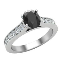 14k bijeli zlatni prsten crni dijamantni zaručni prsten za žene oval 1. karat