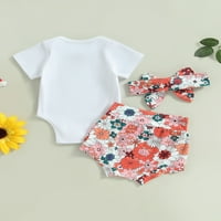 MA & Baby Baby Girls Ljetni kombinuitni outfit Rainbow Ispis kratkih rukava za rezanje i elastični cvjetni kratkim hlačama