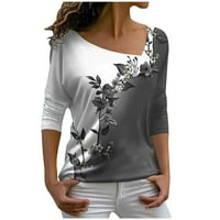 Caveitl majice za žene, modne žene Ležerne prilike za ispis V-izrez dugih rukava labava cvijeća majica