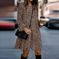 Žene proljeće Fall Crewneck Leopard Print haljina Ležerne prilike labave TOCKY TUNIC TUNIC Mini haljine