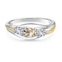 Gem Stone King 0. CT Peach Morgatite White stvorio je safir srebrni i 10k žuti zlatni prsten