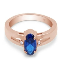 Ovalni rez simulirani plavi safirni solitaire prsten u 14K ružičastog zlata preko srebra sterlinga,