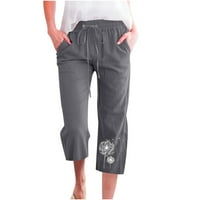 Ženske ravne široke lanene pantalone cvjetne pantalone Ljeto Capri hlače Ležerne prilike labave pantalone