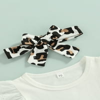 Aturuste novorođene djevojke odijelo za leteće rukave pune boje O-izrez TEE majica + leopard Print kratke