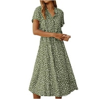 Žene plus veličine Ženska ljetna modna casual polka Ispis Haljina za kratki rukav zelena