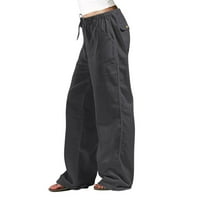 Lenago ženske sastojne hlače sa visokim strukom plus veličina Ležerne prilike, modni džep elastični struk ravno hlače Boho Beach Palazzo hlače na klirensu