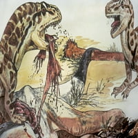 Dinosaurusi: Allosaurus. Nallosaurusi proždiruju svoj plijen. Američka ilustracija, krajem 20. veka.