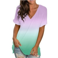 Žene izlaske vrhovi modni gradijentni ispisani bluze V-izrez kratki rukav labavi majica za žene za žene MINT zelene veličine xxl