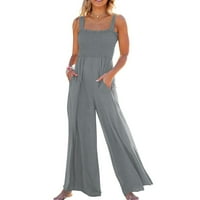 Ženske hlače plus veličine Ženske modne ljeto Čvrsti džep casual bez rukava Smanjeni kombinezon smanjen sivi 4