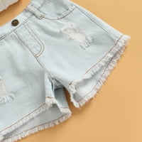 Dječje dječje dječje odjeće Dječje djevojke Proljetne ljetne čvrste pamučne kratke hlače Jeans Outfits Set 2- godine