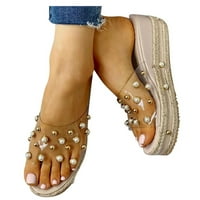 Honeeladyy ponude Modne žene Open Toe Pearl Slide Sandals Wedge Papuče Platforma Otvoreni cipele na
