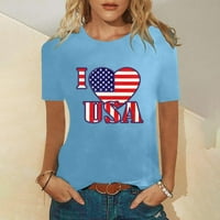 ECQKAME američke zastave majica za žene čišćenje casual ženskog okruglog vrata ljeta seksi gradijent