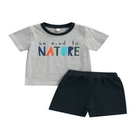 Canrulo Toddler Baby Boys Outfits Scroeve slovo Stripe Top + Ležerne kratke hlače Ljetna odjeća Siva