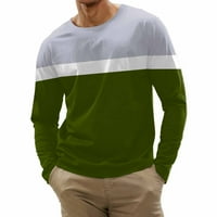 Muški modni casual sportski prugasti šivanje digitalnog tiska Okrugli vrat majica dugih rukava Top Muška majica The Army Green l