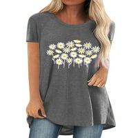 Eleluny Plus Size Veličina Ženska Floral Print Majica Tunička labava casual bluza vrhovi sive s