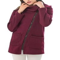Niveer dame rever na otvorenom Ležerne prilike dugih rukava Puni zip jakne sa džepovima Zimska zgušnjava kaput od runa Purple Crveni XL