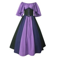 Mgaohoen haljine za žene s rukavima s rukavima vintage dugi maxi ljubičasta haljina s korzetom